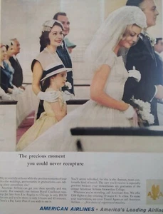 American Airlines Print Ad Original Vintage 1960s Wedding Bride Fashion Pretty - Picture 1 of 10