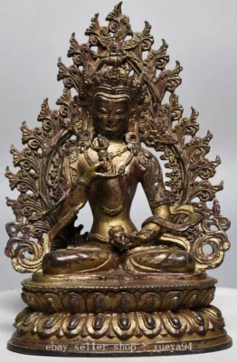 9.8" Old Tibet Copper Brass Vajradhara Vajrabhairava Goddess Buddha Lotus Statue - Image 1 of 4