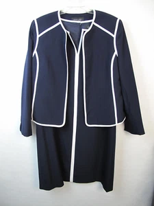 Black Labe 2 tlg Anzug Set Kleid und Blazer mit Besatz dunkelblau Gr. 16 - Bild 1 von 11