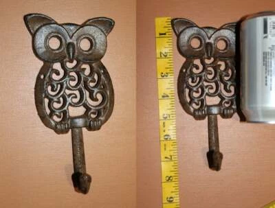 (2) Gift For Mom Owl Wall Hooks Vintage Style Cast Iron, Patio Garden Decor,H-47 - Image 1 of 4