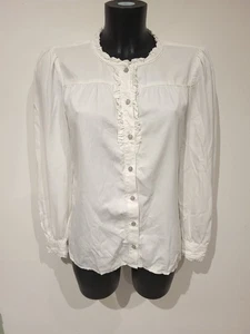 M&S Collection White Ruffle Neck Blouse Size 10 Long Sleeve Classic Piece - Picture 1 of 4