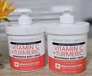 2 ADVANCED CLINICALS VITAMIN C + TUMERIC Brightening FACE BODY & CREAM 15oz Each - Picture 1 of 3