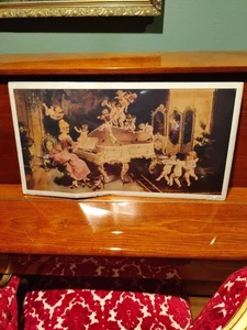 Woman At Piano "Sweet Harmony" Cherubs Play/Dance French Fantasy Print 25"x 29" - Picture 1 of 12
