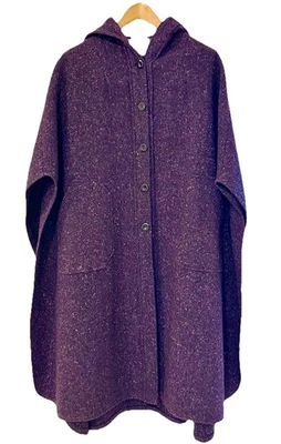 Jimmy Hourihan Wool Cape New Wool Purple Tweed Irish Hooded Button Up Vtg Dublin - Image 1 of 4