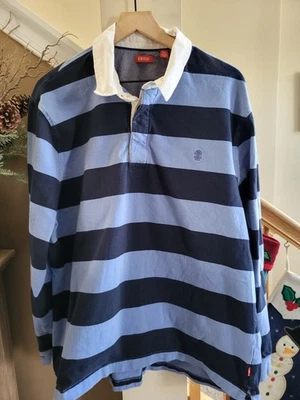 Izod 橄榄球衬衫尺寸 1XL Lt 蓝色和 Dk 蓝色条纹长袖学院风 90 年代 — 第 1/4 张图片