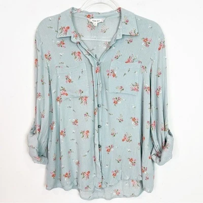 BLUSA ROSA ROSA AZUL NARANJA FLORAL MANGA LARGA LENGÜETA ENROLLABLE MUJER TALLA MEDIANA Foto 1 de 4