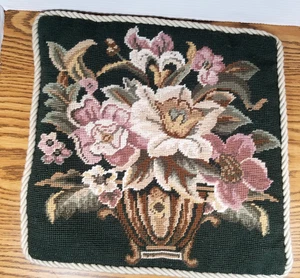 Needlepoint Pillow Cover  In Floral Design FRENCH COUNTRY  14"x14" USED - Picture 1 of 15
