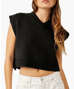 Free People Easy Street Sweater Vest Black Sz Small NWT *SOLD OUT ON THEIR SITE* - Picture 1 of 4