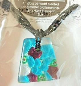 Artesia Nouveau Art Glass Fashion Necklace beaded with 18 Inch Suede Cord w/ Box - Picture 1 of 6