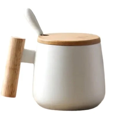 Taza de té/café con mango de madera de cerámica con cuchara —con BONITA CAJA DE REGALO (NUEVA) Foto 1 de 4