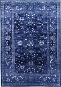 Blue Rug Classic Vintage Design Timeless Traditional Faded Distressed Navy - Picture 1 of 12