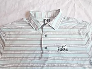 FJ FootJoy Golf Polo Performance Gray White Green Aquamarine Striped Mens Large - Picture 1 of 4