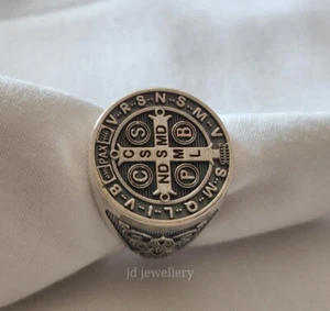 St. Benedict Ring,St Cross Benedict Ring St Jesus 925 Sterling Benedict Ring - Picture 1 of 8