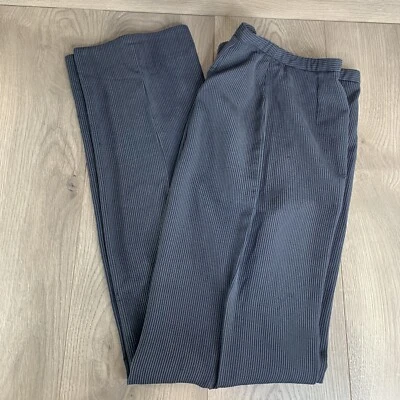 Calça feminina Giorgio Armani Borgo21 42 listras pretas plissada frente quadril botão/zip - Imagem 1 de 4
