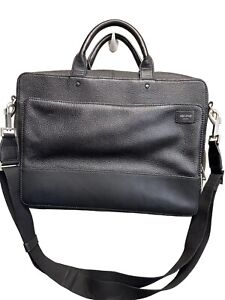 Jack Spade Men's Laptop Messenger Bag Briefcase Black Pebbled Leather Large