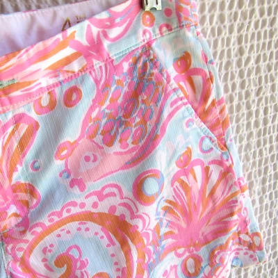 Pantalones Cortos Lilly Pulitzer Talla 4 Rosa Buttercup Vieira Cáscaras de Pez Para Mujer tiro bajo Foto 1 de 4