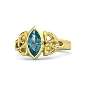 Natural London Blue Topaz Gemstone with Gold Plated 925 Sterling Silver #3881 - Picture 1 of 11