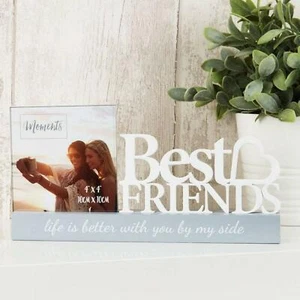 Best Friends Photo Frame 4 x 4 Sentiment Word Gift Block Picture Friendship  - Picture 1 of 1