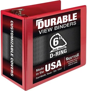 Durable 6 Inch Binder, Made in The USA, Locking D Ring Binder, Red, 1225 Pages - Picture 1 of 5