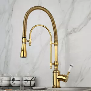Rubinetto Lavello Cucina Estraibile Oro Girevole Spray Un Foro Miscelatore Decorazione Ceramica Rubinetto - Foto 1 di 8
