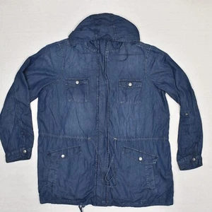 Torrid Women's Parka Denim Jacket Zip Solid Cotton Blue Plus Size 2 Light Hooded - Picture 1 of 8