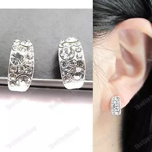 U CLIP ON PENDIENTES HUGGIE curvos CRISTAL estrás sin perforar PLATA PLTD - Imagen 1 de 3