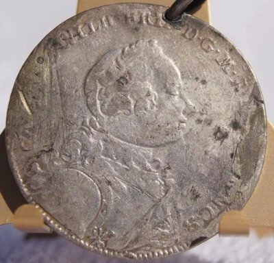 1753 German States Brandenburg-Ansbach 2/3 Thaler World Silver Coin - Hole/Loop - Image 1 of 2