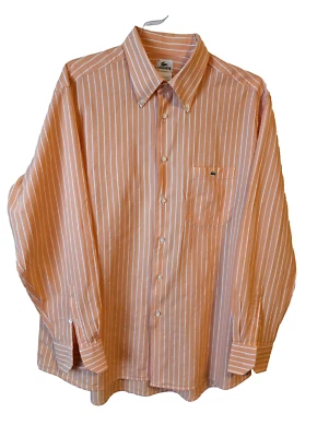 LACOSTE ORANGE WHITE STRIPE COTTON CREPE BUTTON DOWN LONG SLEEVE TURKEY 45/XL - Image 1 of 4