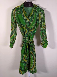 La Mendola Jack Savage Vintage 60s Rome Italy Psychedelic Green Dress Size 44 - Picture 1 of 8