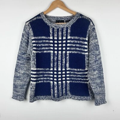 Suéter De Colección Holiday Express Azul A Cuadros Difuso Grueso Tejido Años 80 90 Cabina Preppy M Foto 1 de 4