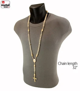 Herren Hip Hop Matt 8mm KLAR Perlen Rosenkranz Gebet Hand & Jesus Kreuz Kette MGCL - Bild 1 von 5