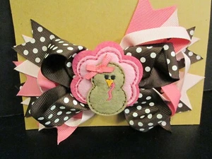 Pink and Brown Grosgrain Ribbon Hair Bow, New - Picture 1 of 3