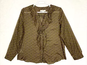 Camicetta Ann Taylor Loft donna Xlarge con volant davanti trasparente manica lunga marrone beige - Foto 1 di 13