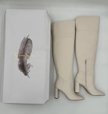 Botas femininas Jessica Simpson Akemi de camurça pontiagudas acima do joelho giz tamanho 9,5 M - Imagem 1 de 4