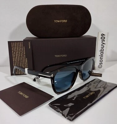 Gafas de sol polarizadas cuadradas Eric unisex Tom Ford, TF595, lentes tortuga, azules Foto 1 de 4