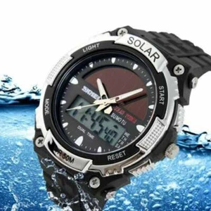 Men's Solar Power Sport Dual Time LED Digital Waterproof Analog Quartz Watch - Picture 1 of 7