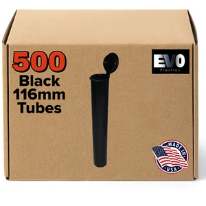 116mm Black Pre Roll Pop Top Tubes - CAPS CLOSED - Plastic Storage (500 count) - Picture 1 of 7