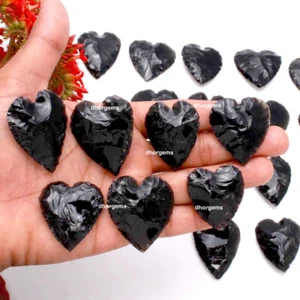 Obsidian Heart Healing Stone Crescent Heart Shape Metaphysical Glass Carving - Picture 1 of 8