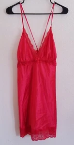 Lencería Seven Til Midnight 1XL 2XL Camisón Chemise Rojo Satinado con Correa de Encaje - Imagen 1 de 10