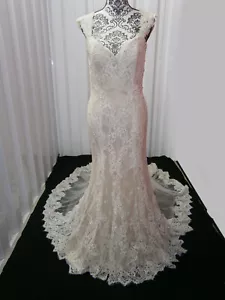Vestido de Boda Jazmín 10 Champagne Blanco Encaje Cuentas Tul Ilusión Enorme Tren - Imagen 1 de 10