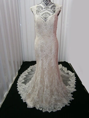 Jasmine Wedding  Dress 10 Champagne White Lace Beaded Tulle Illusion Huge Train - Image 1 of 4