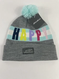 Eddie Bauer Size Small Youth Beanie Hat Happy Blue Pom-Pom Acrylic & Spandex NWT - Picture 1 of 6