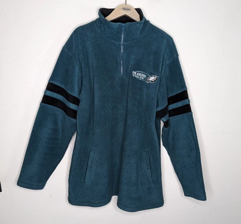 Philadelphia Eagles NFL Fleece Jacket Men Large Fleece 1/4 Quarter Zip Pullover Cover