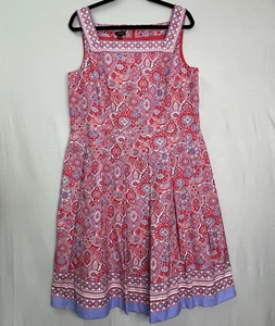 Talbots Fit & Flare Medaillon Kleid rot & blau eckiger Ausschnitt Midi Plissee gefüttert - Bild 1 von 18