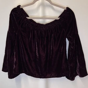 Hollister Womens Size Small Velvet Cropped Top 3/4 Sleeve Maroon Elastic Neck - Picture 1 of 15