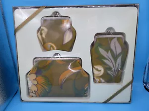Geldbörse ~ Münze ~ Make-up ~ Etui ~ Portemonnaie ~ 3-teilig ~ Geschenkset ~ grün Blumen in Box - Bild 1 von 12