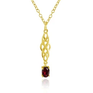 Oval Created Ruby Celtic Knot Dangling Drop Necklace in Gold Plated 925 Silver - Picture 1 of 3