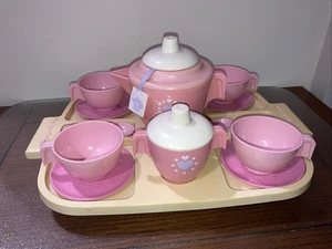 Vintage 1985 FISHER PRICE #2009 Pink & Creme TEA PARTY SET & Tray With TEA BAG - Picture 1 of 7