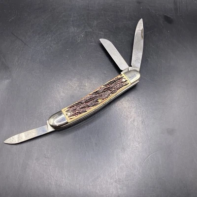 Faca de bolso vintage Colonial Prov EUA 3 lâminas dobrável cabo ósseo bom encaixe - Imagem 1 de 4