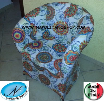 POLTRONA POLTRONCINA SFODERABILE TESSUTO SHABBY CERCHI DISUGUAL MADE IN ITALY - Immagine 1 di 4